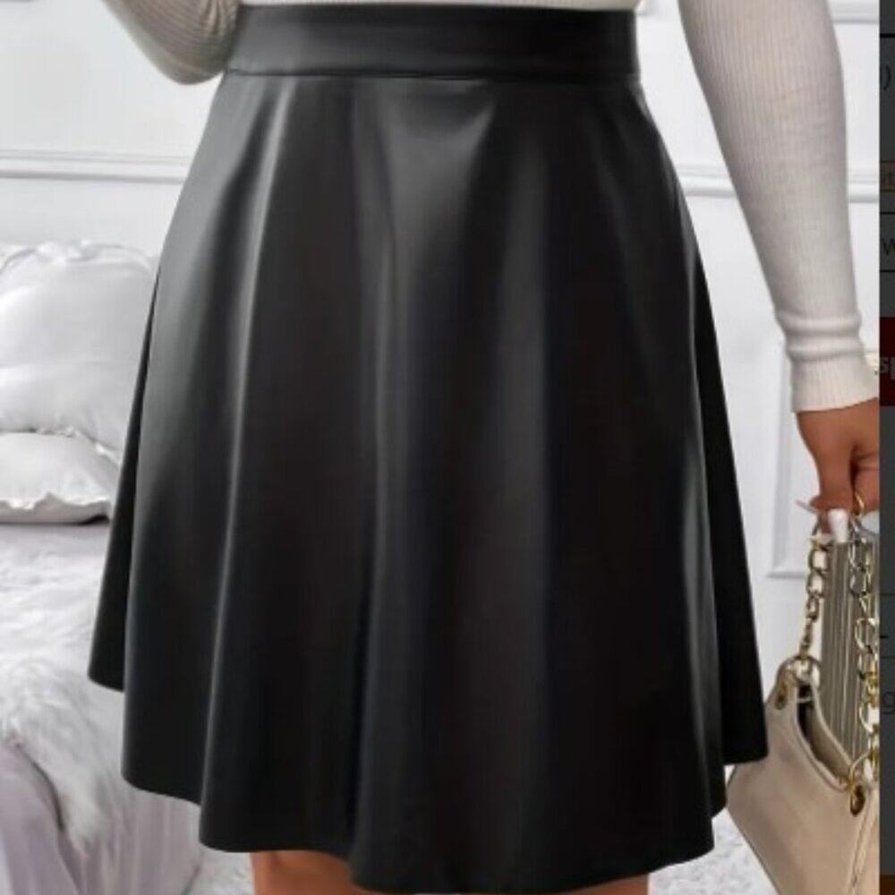 Women's 5XL Black Faux Leather High Rise Zip UP Mini A-Line Skirt Pleather